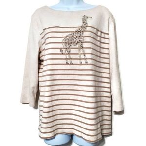 Karen Scott boat neck striped giraffe top